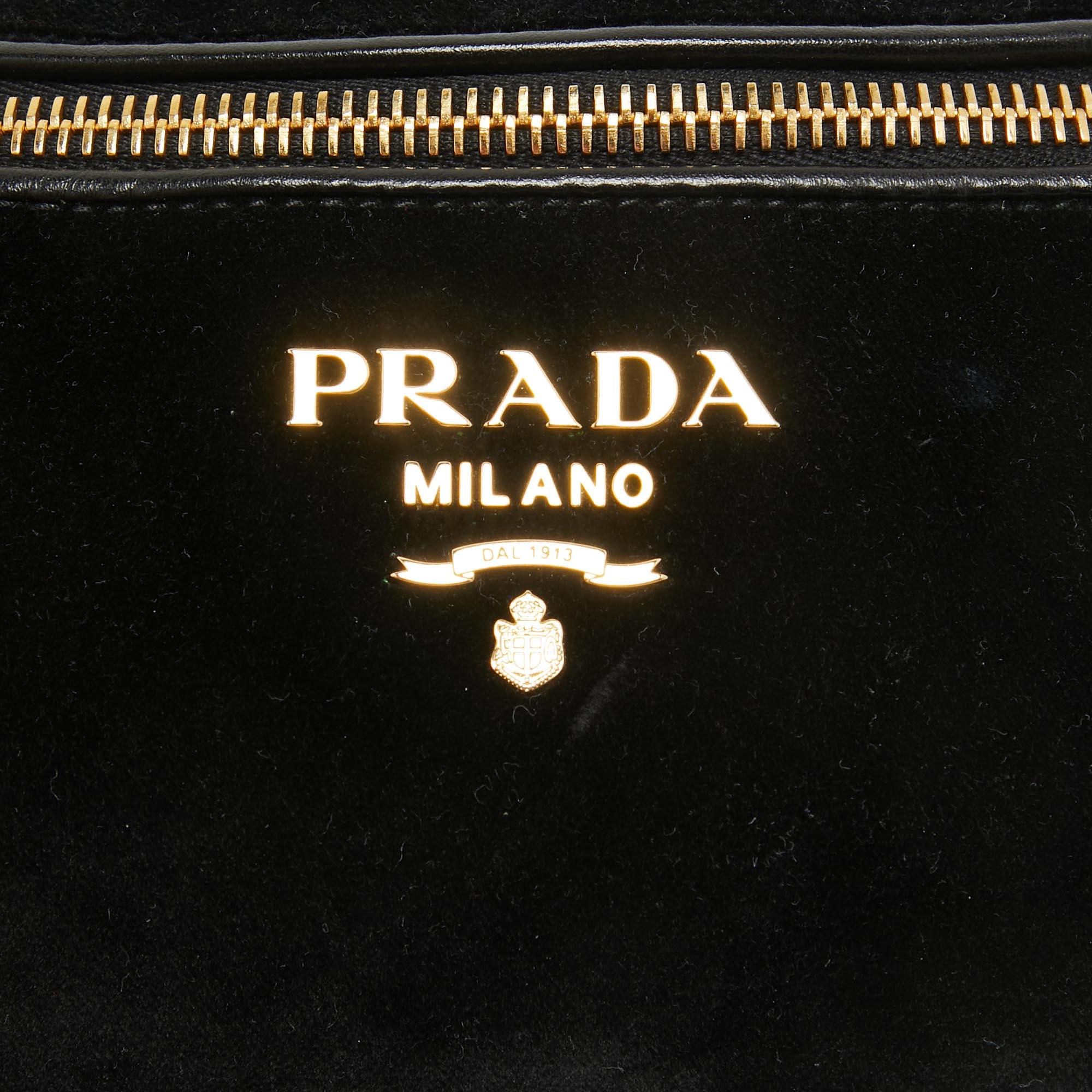 Prada Black Velvet and Leather Velluto Belt Bag For Sale 5