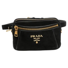 Used Prada Black Velvet and Leather Velluto Belt Bag