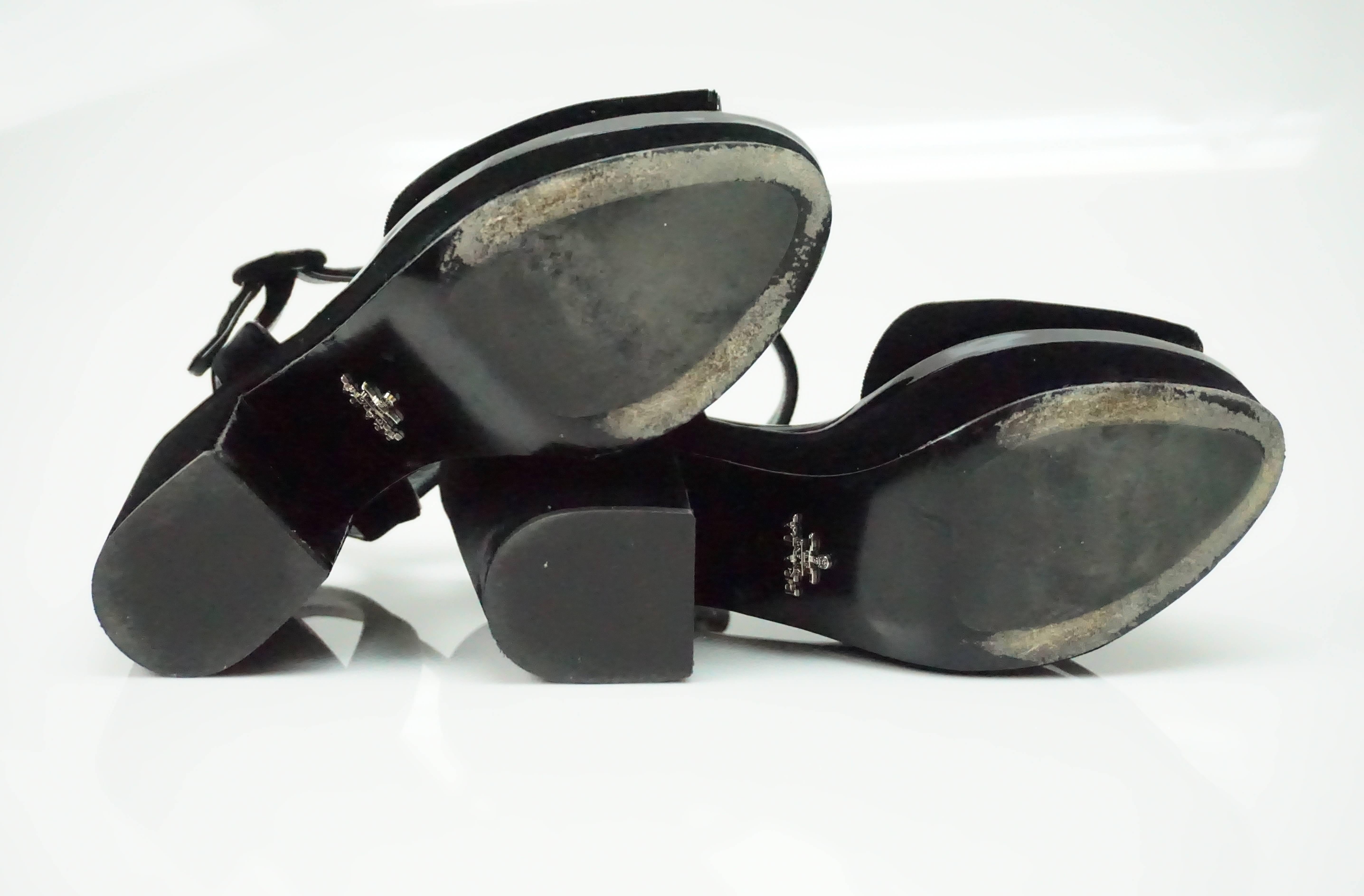 Women's Prada Black Velvet Ankle Strap Platform Heel - 37