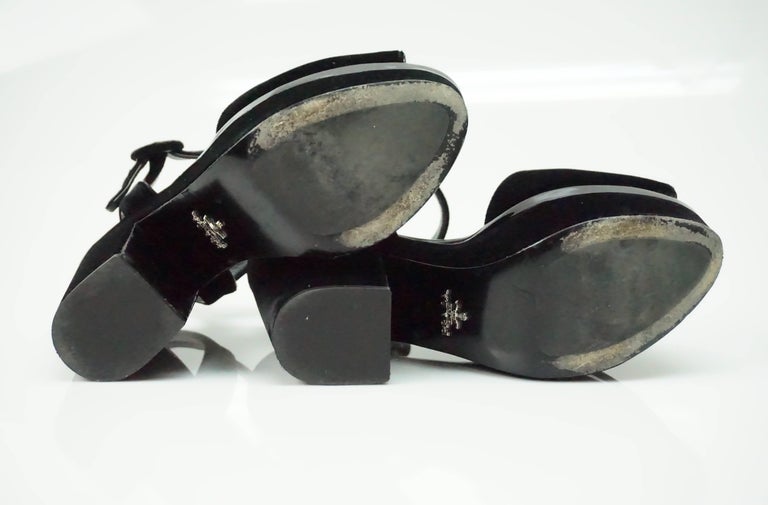 Prada Black Velvet Ankle Strap Platform Heel - 37 at 1stDibs | t strap  platform heel, velvet platform heels, black velvet heels