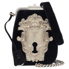 Prada Black Velvet Catwalk Lock Purse Chain Bag