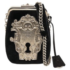 Prada Black Velvet Catwalk Lock Purse Chain Bag