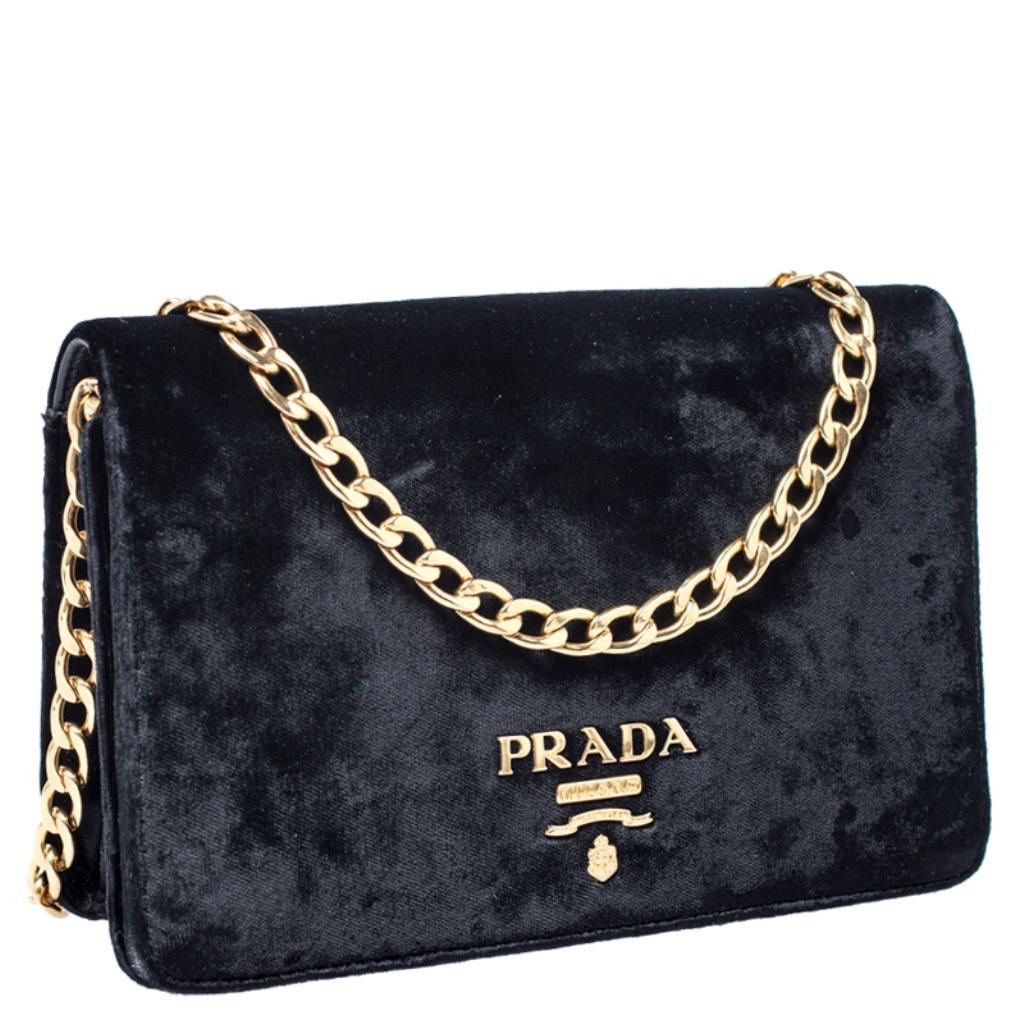 Prada Black Velvet Crossbody Bag In Good Condition In Dubai, Al Qouz 2