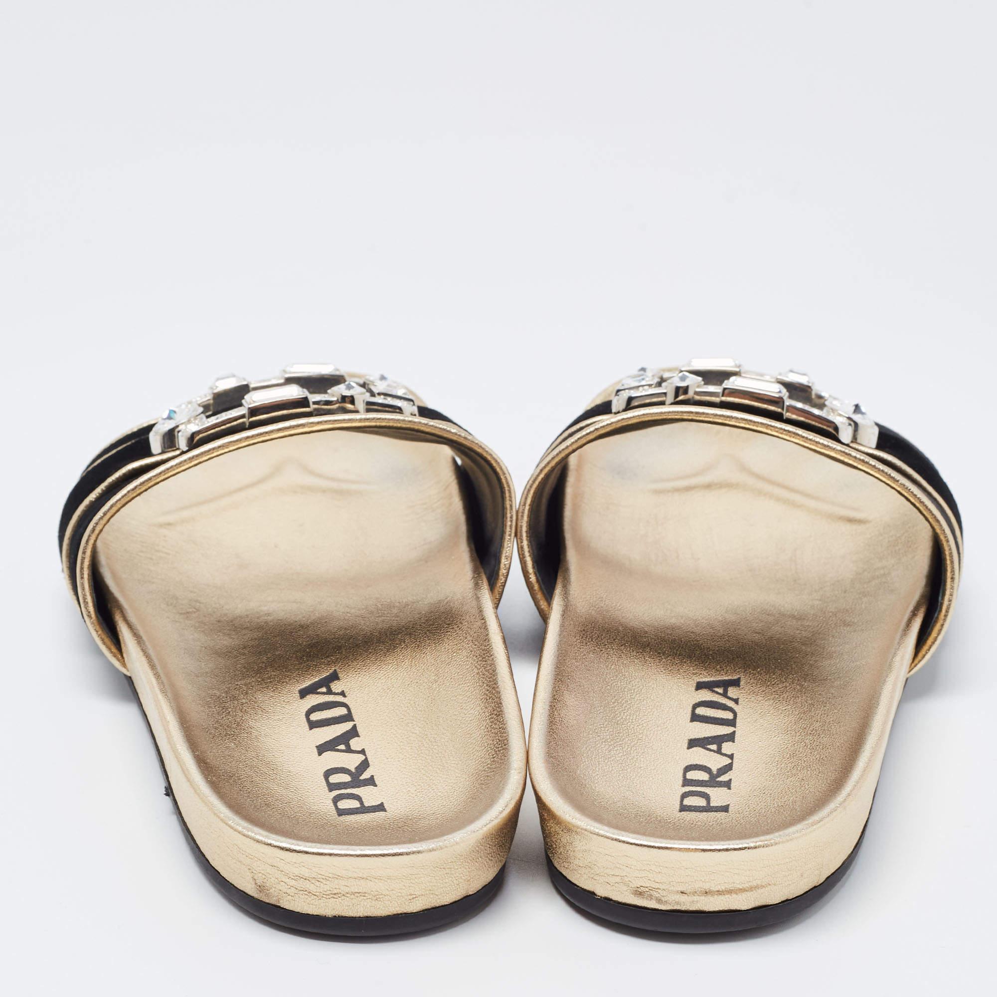 Women's Prada Black Velvet Embellished Buckle Slides For Sale