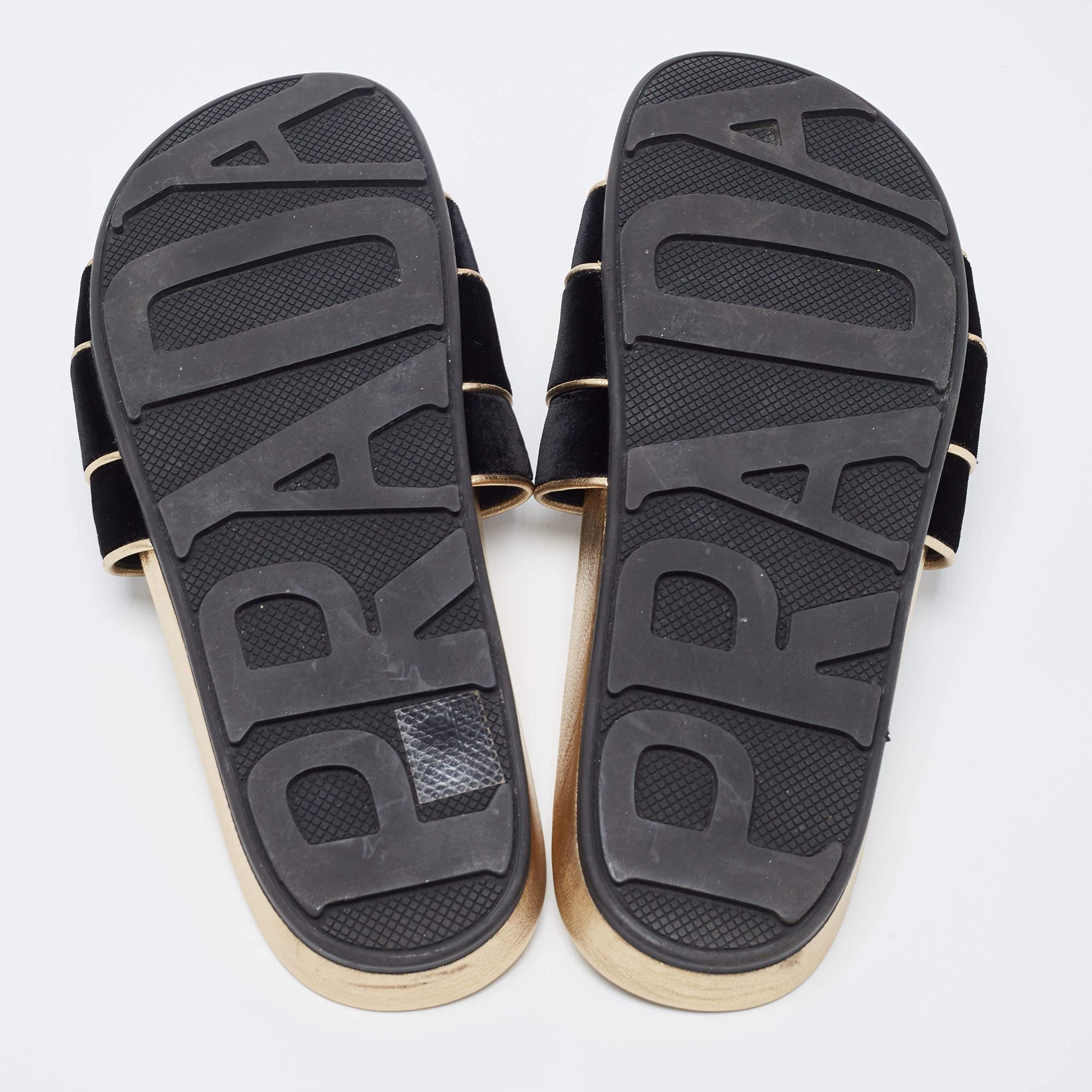 Prada Black Velvet Embellished Buckle Slides For Sale 3