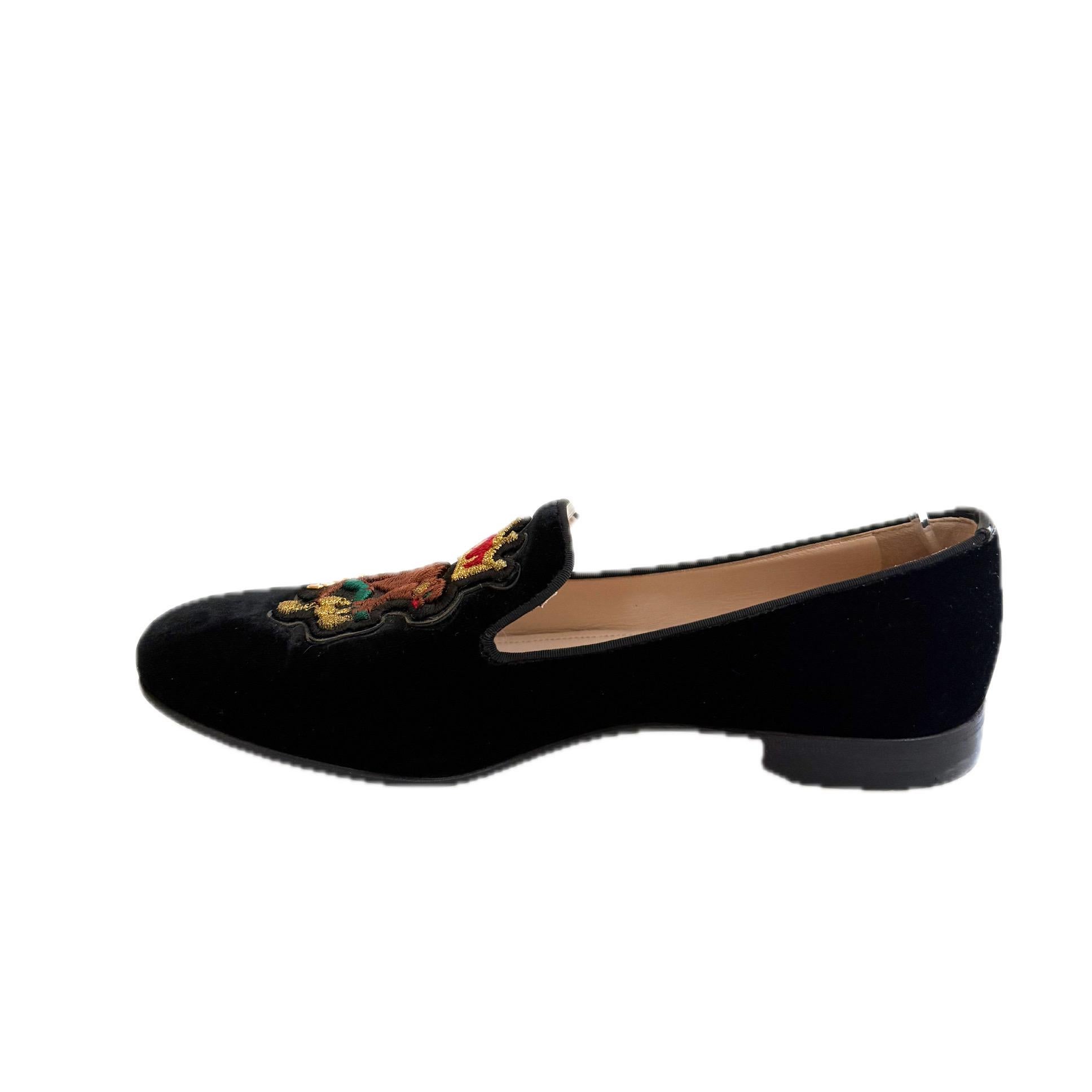 Prada Mocassini in velluto nero con stemma ricamato, Autunno/Inverno 2016, misura 37,5 in vendita 3