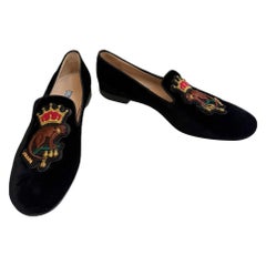 Prada Mocassini in velluto nero con stemma ricamato, Autunno/Inverno 2016, misura 37,5