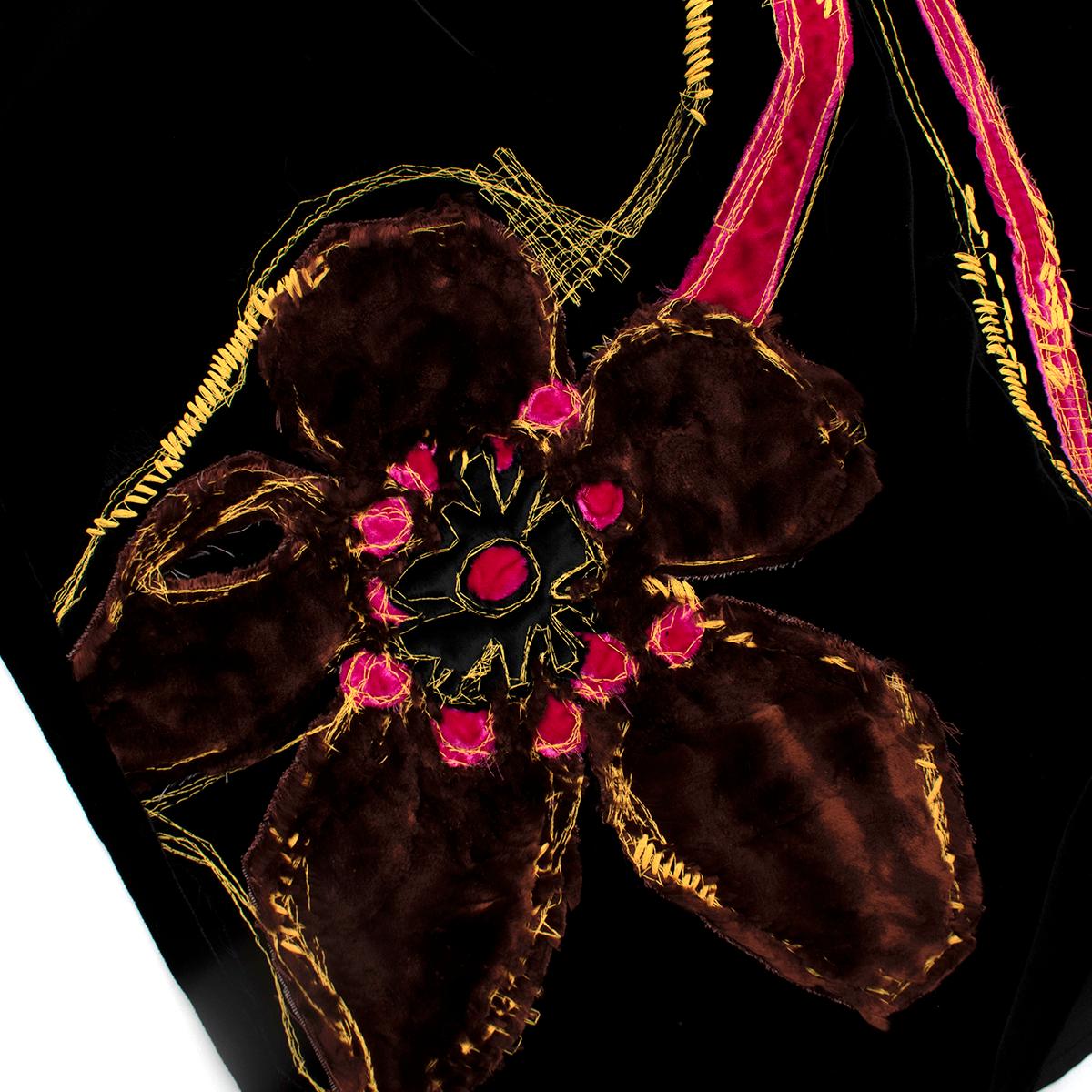 Prada Black Velvet Sleeveless Flower Applique Dress - Us size 8 2
