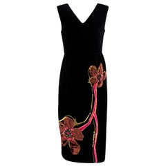 Prada Black Velvet Sleeveless Flower Applique Dress - Us size 8