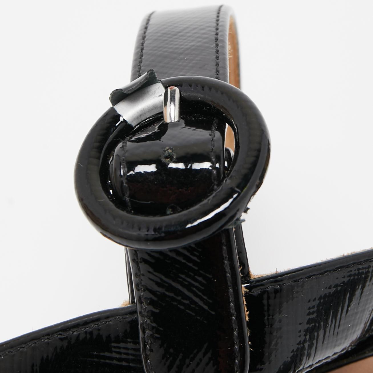 Prada Black Vernice Saffiano Leather Platform Ankle Strap Sandals Size 36 3