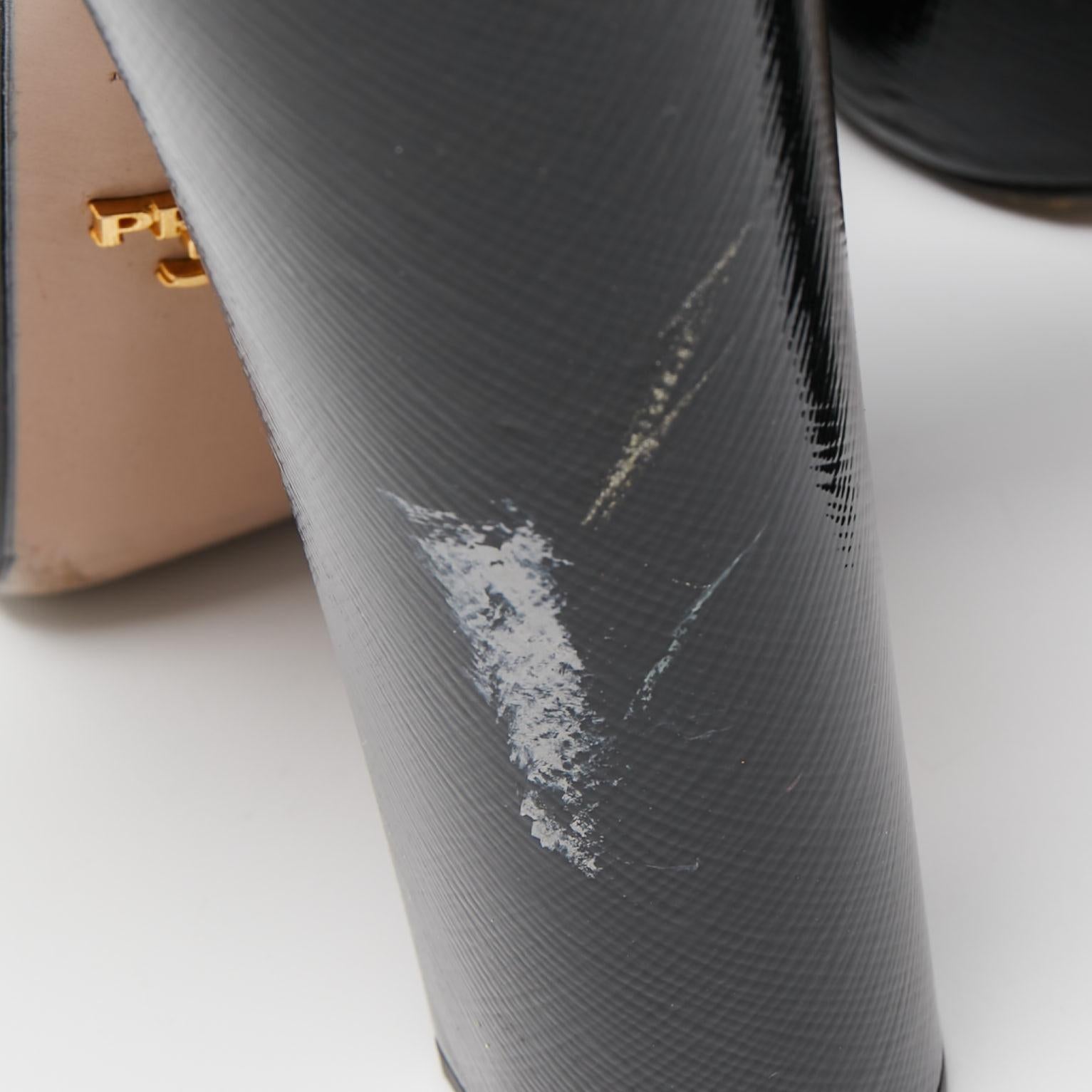 Prada Black Vernice Saffiano Leather Platform Ankle Strap Sandals Size 36 For Sale 4