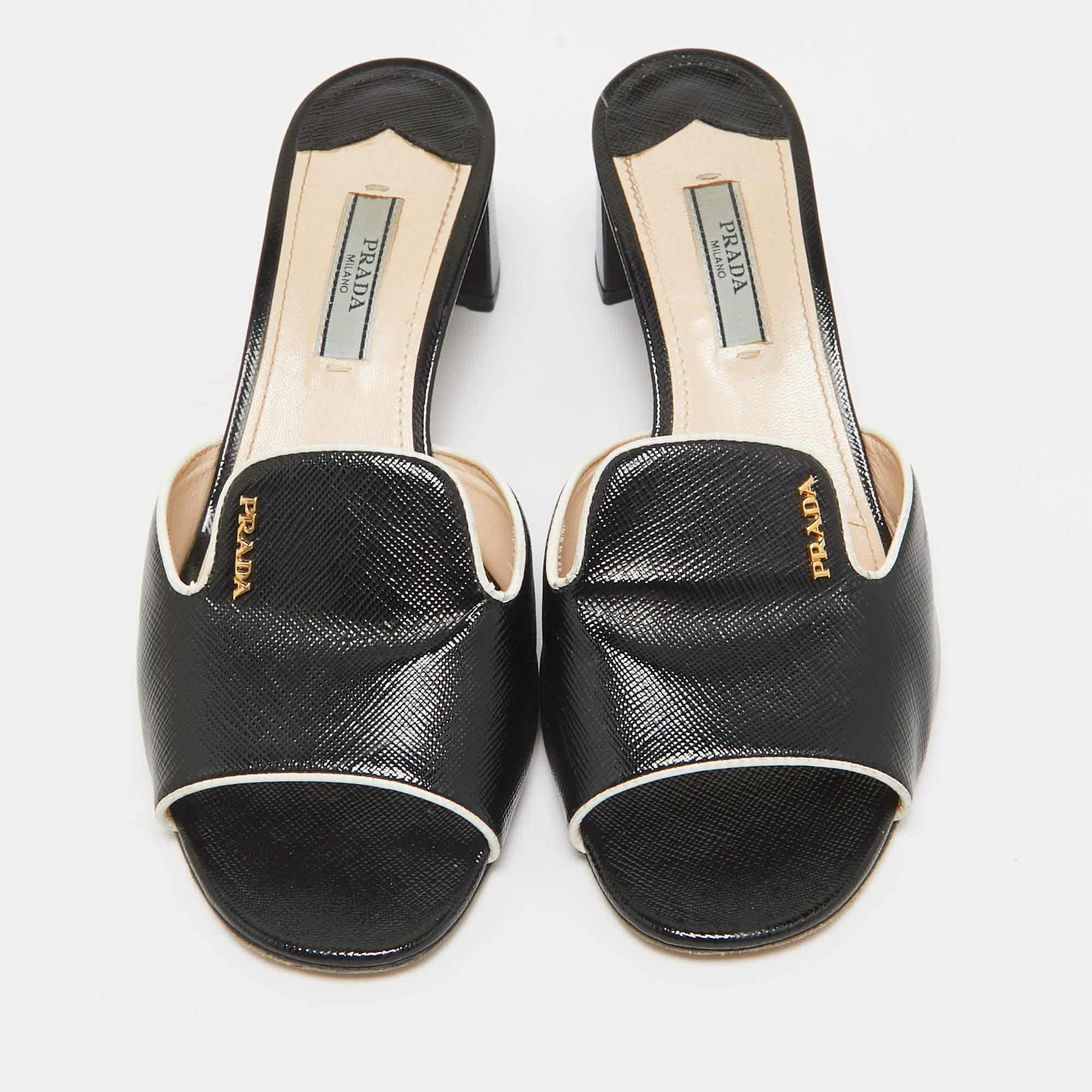 Prada Noir Vernice Saffiano Leather Slide Sandals Size 36.5 1
