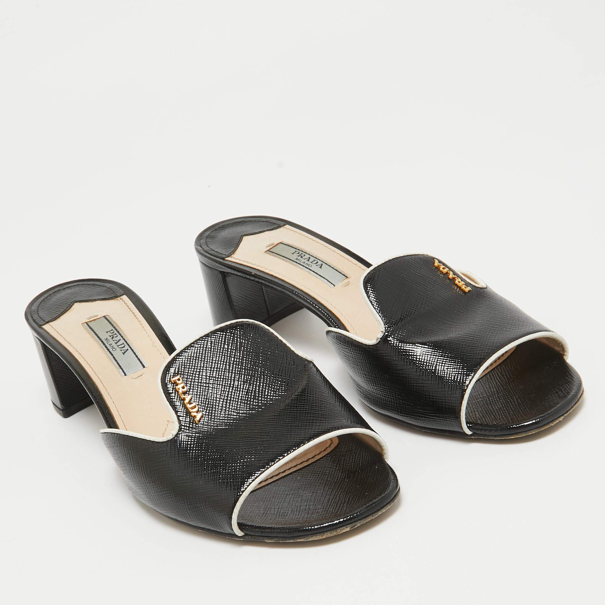 Prada Noir Vernice Saffiano Leather Slide Sandals Size 36.5 2