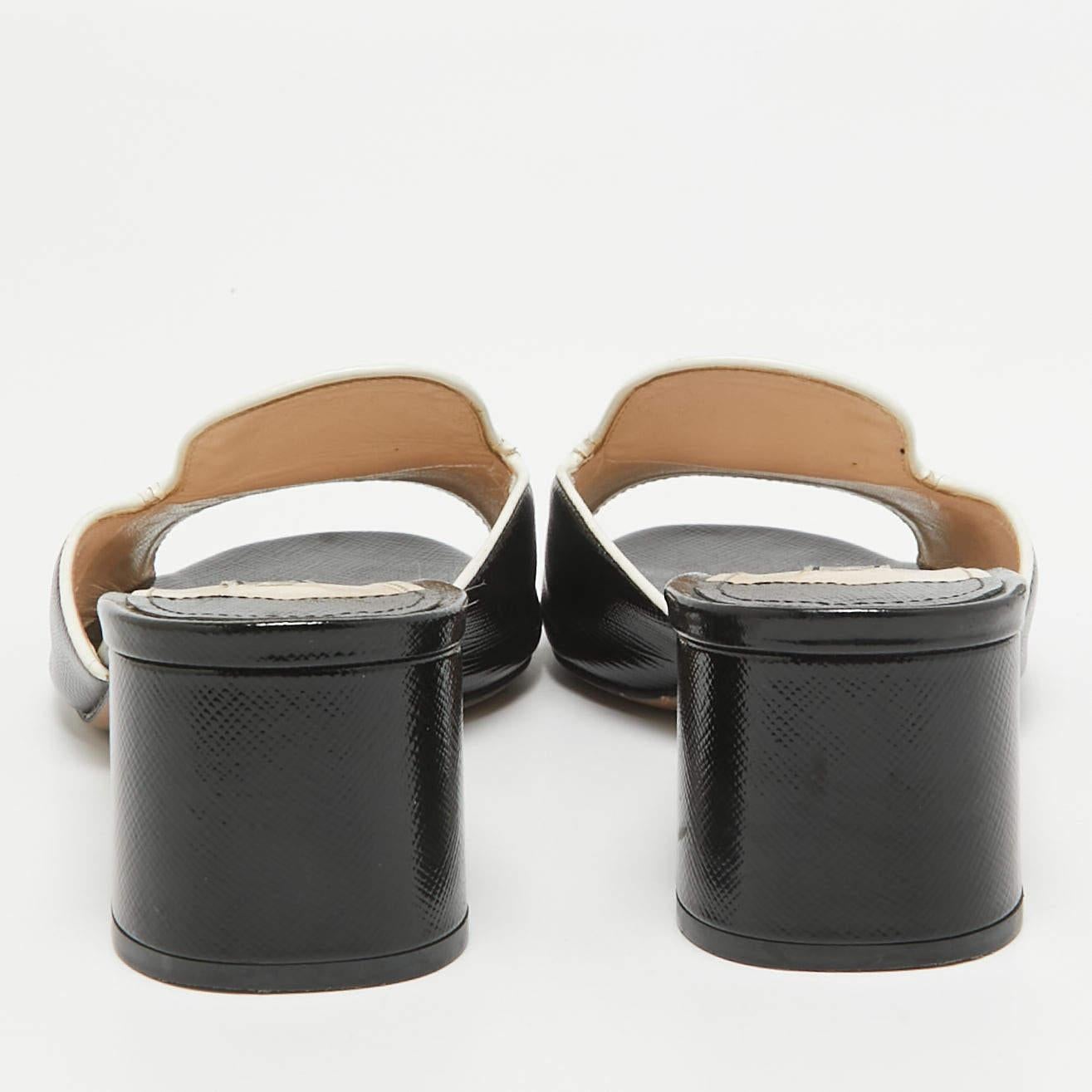 Prada Noir Vernice Saffiano Leather Slide Sandals Size 36.5 3