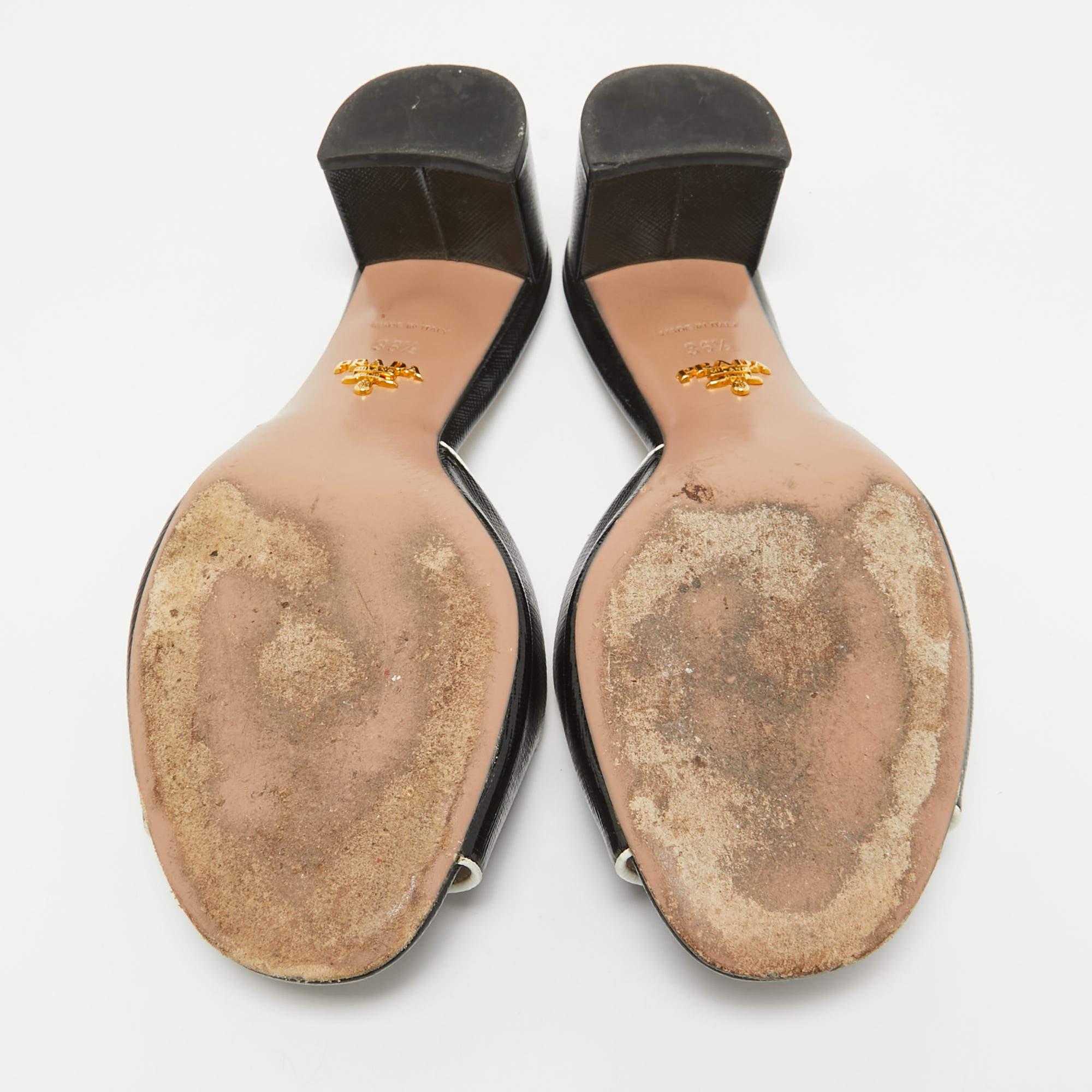 Prada Noir Vernice Saffiano Leather Slide Sandals Size 36.5 4