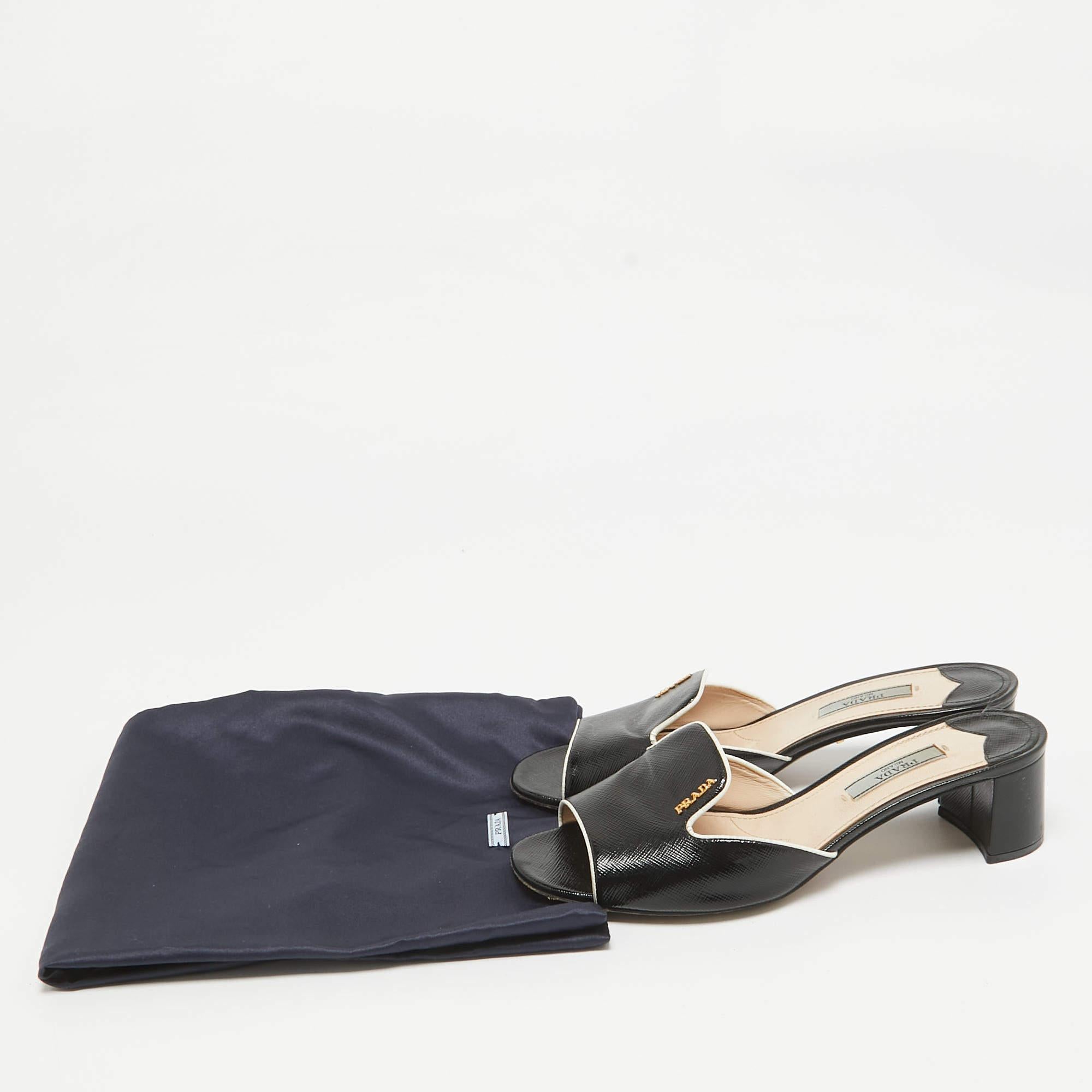 Prada Noir Vernice Saffiano Leather Slide Sandals Size 36.5 5