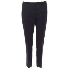 PRADA pantalon slim taille basse en laine vierge noire à ruban gros grain IT40S