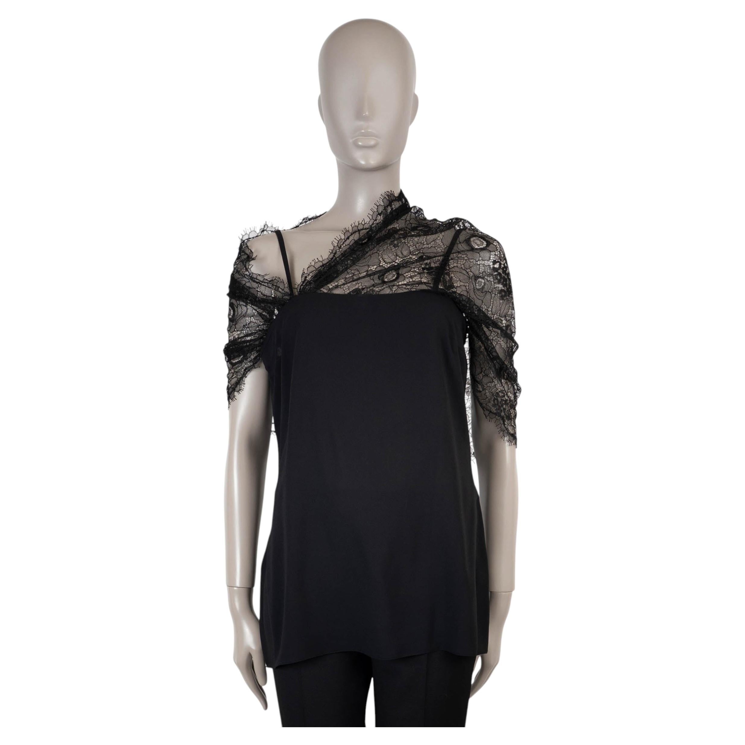 PRADA, schwarzes Viskose-Tanktop mit asymmetrischer Spitzenverzierung aus dem Jahr 2019, Größe 42 M im Angebot