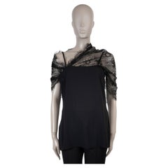 PRADA black viscose 2019 ASYMMETRIC LACE DRAPED Tank Top Shirt 42 M
