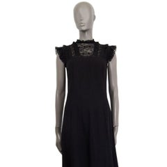 PRADA black viscose blend LACE TRIM Cap Sleeve Flared Dress M