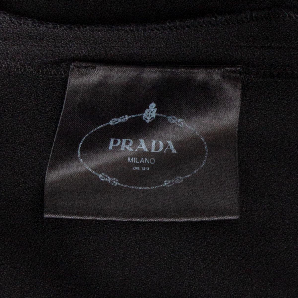 Black PRADA black viscose blend LACE TRIM Cap Sleeve Flared Dress M For Sale