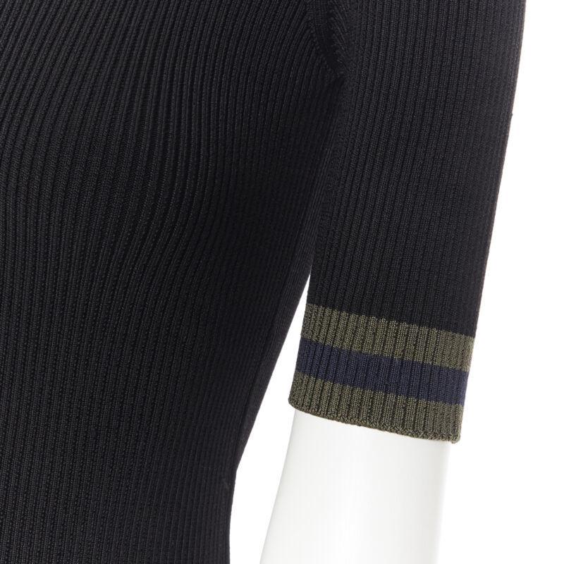 PRADA black viscose ribbed knit scoop neck web rimmed short sleeve top IT40 S For Sale 4