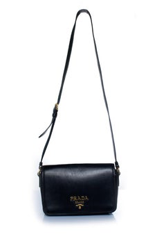 Prada, black Vitelli leather camera flap bag