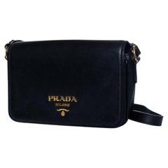 Prada, black Vitelli leather camera flap bag
