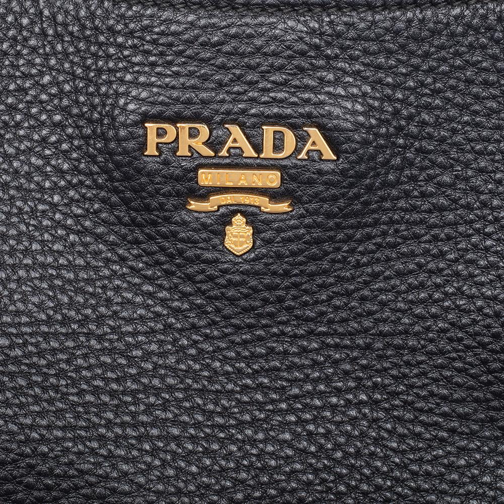 Prada Black Vitello Daino Leather Cervo Hobo 4