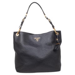 Prada Black Vitello Daino Leather Cervo Hobo