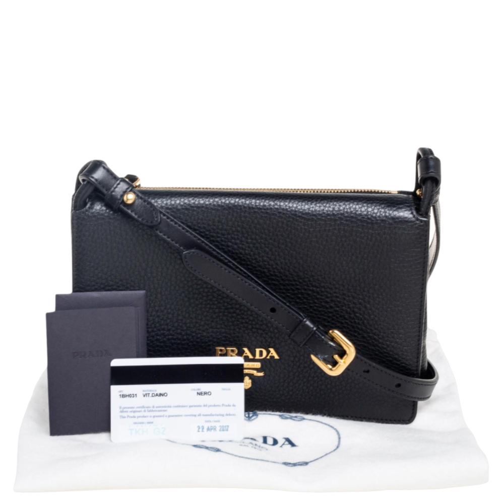 Prada Black Vitello Daino Leather Flap Crossbody Bag 2