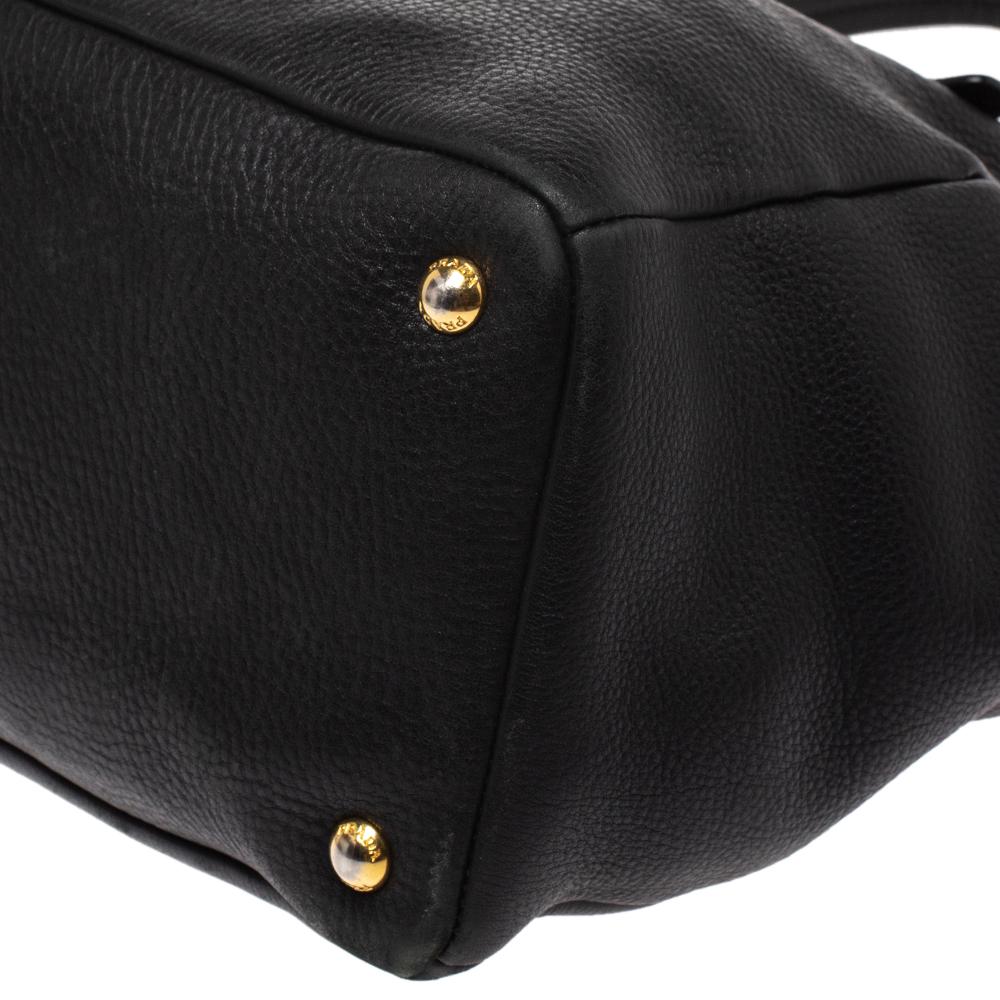 Prada Black Vitello Daino Leather Front Zip Hobo 3