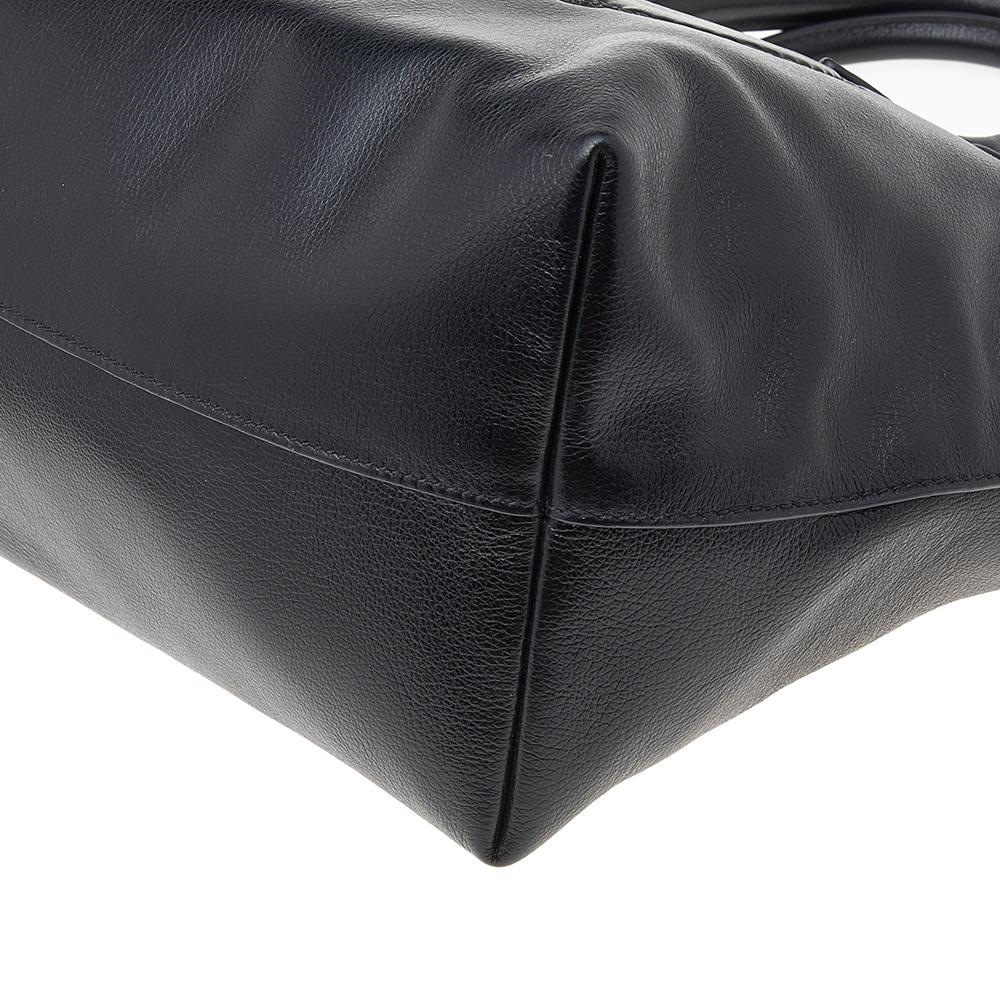 Prada Black Vitello Daino Leather Logo Embossed Tote 3