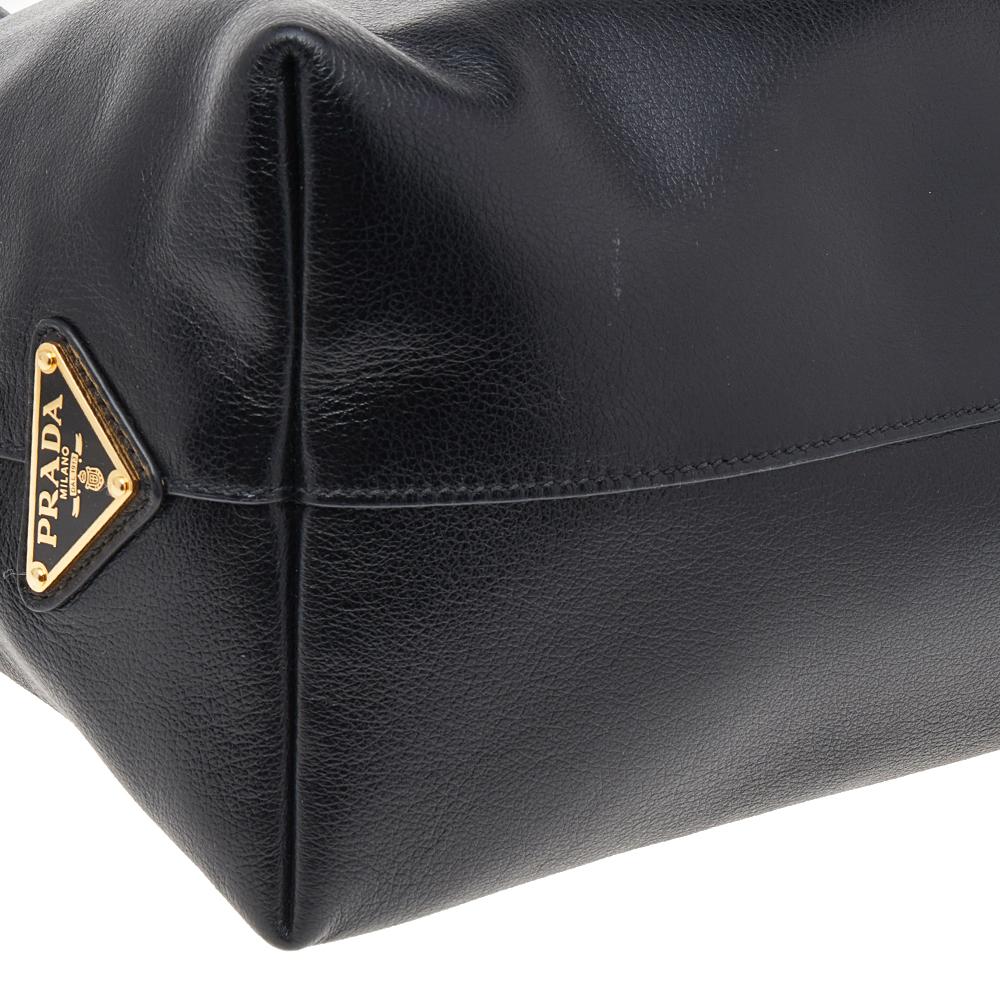 Prada Black Vitello Daino Leather Logo Embossed Tote 4