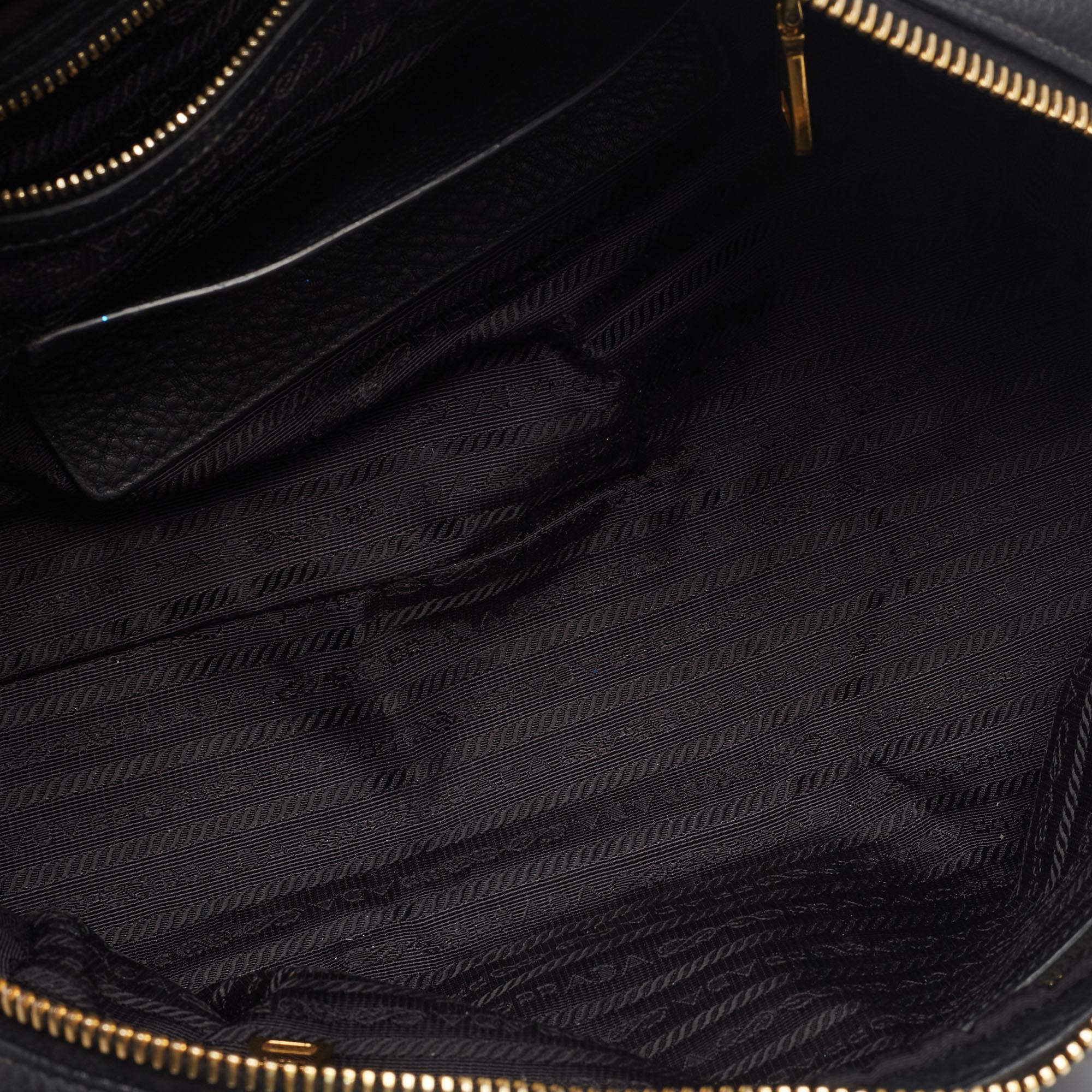Prada Black Vitello Daino Leather Logo Satchel 3