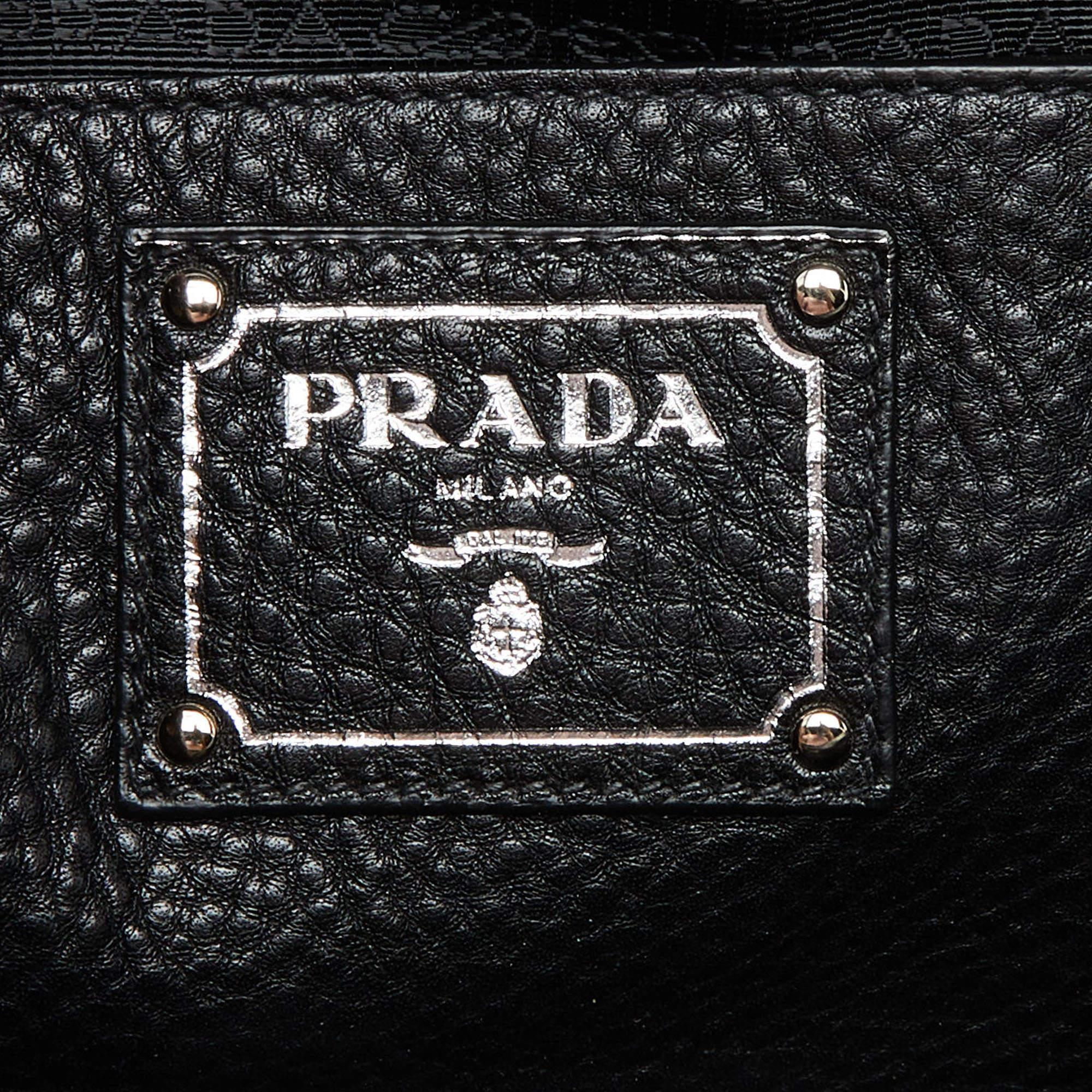 Prada Black Vitello Daino Leather Medium Zip Around Convertible Tote 1