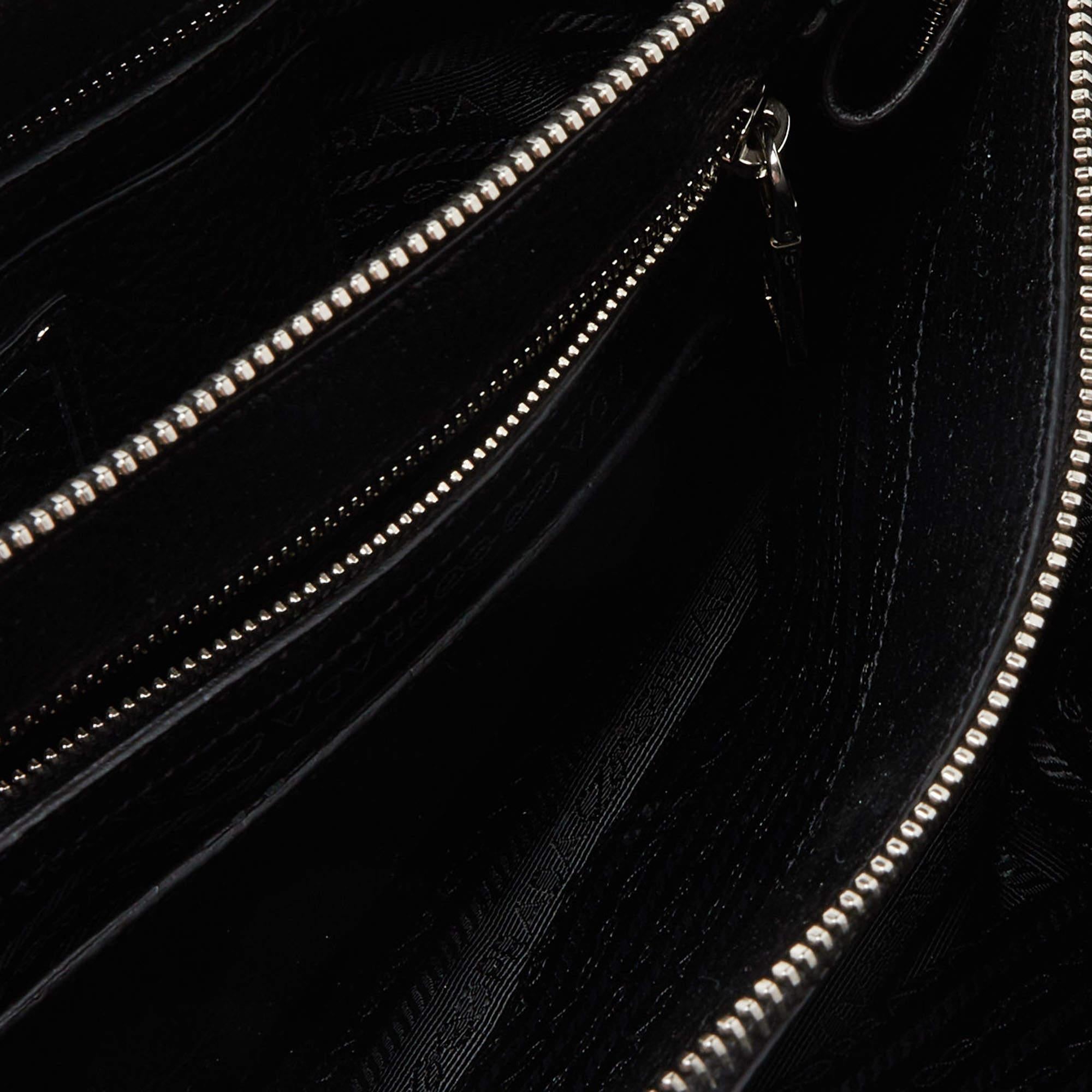 Prada Black Vitello Daino Leather Medium Zip Around Convertible Tote 5