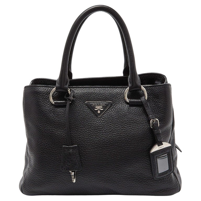 Prada Black Vitello Daino Leather Medium Zip Around Convertible