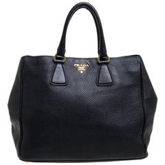 Prada Black Vitello Daino Leather Open Tote