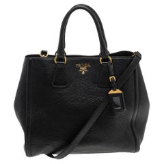 Prada Black Vitello Daino Leather Open Tote