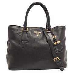 Prada Black Vitello Daino Leather Shopper Tote