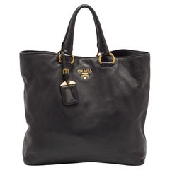 Prada Black Vitello Daino Leather Shopper Tote