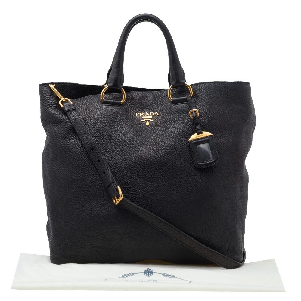 Prada Black Vitello Daino Leather Shopping Tote 4