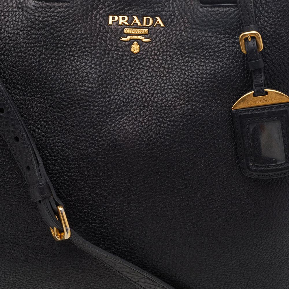 Prada Black Vitello Daino Leather Shopping Tote 1