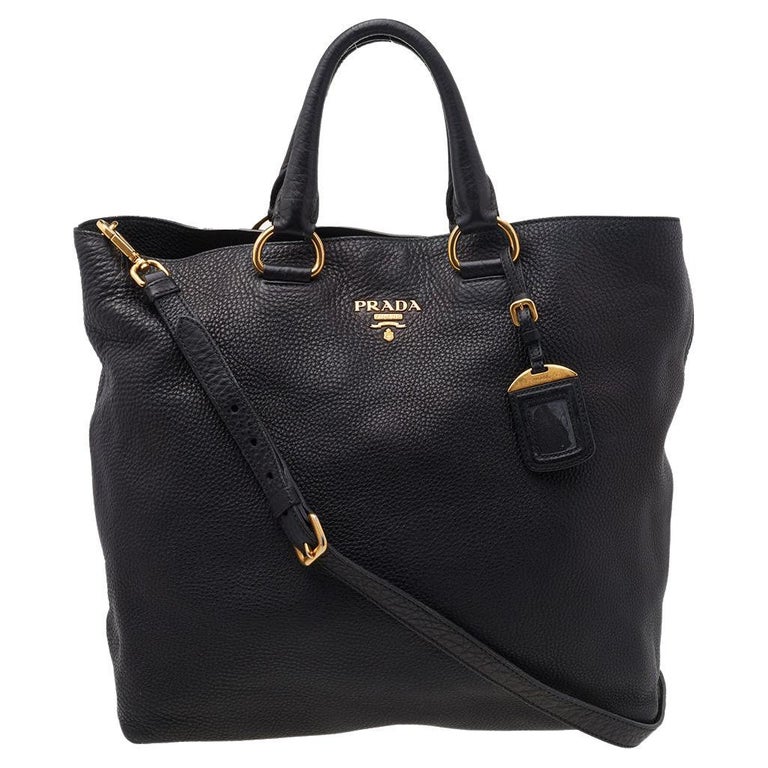 Prada Black Vitello Daino Leather Shopping Tote at 1stDibs | prada vitello  daino shopping tote, prada shopper vitello daino, prada black vitello daino  leather tote