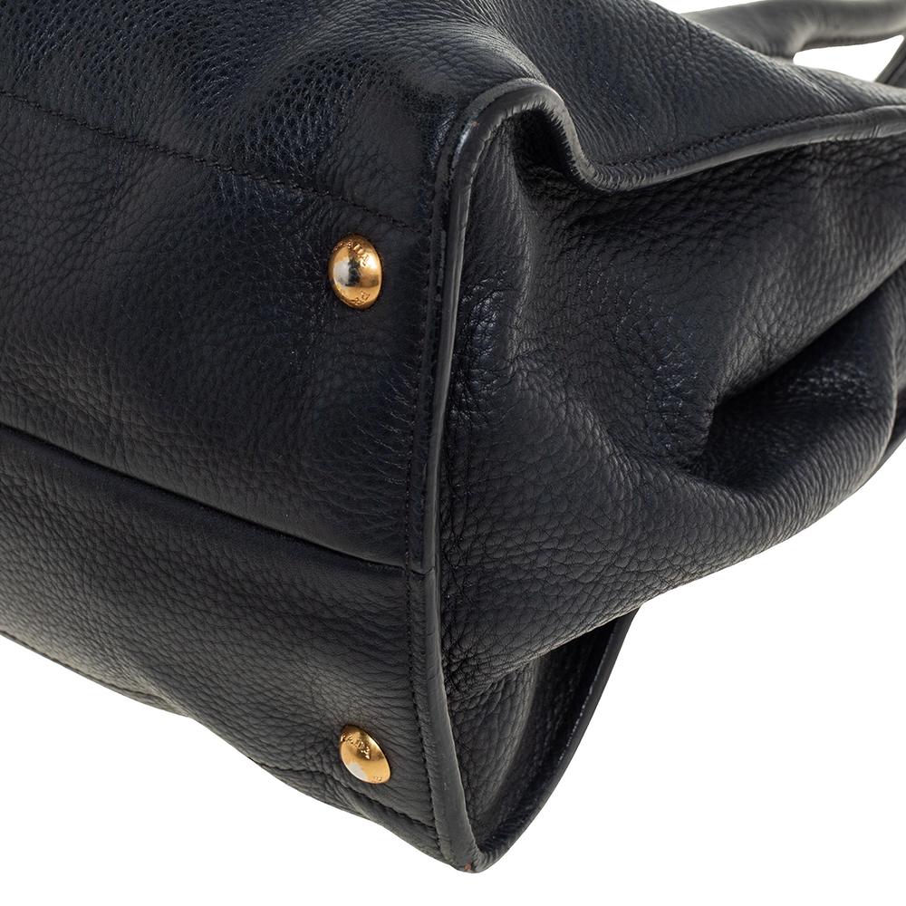 Prada Schwarz Vitello Daino Leder Seite Snap Tote 6