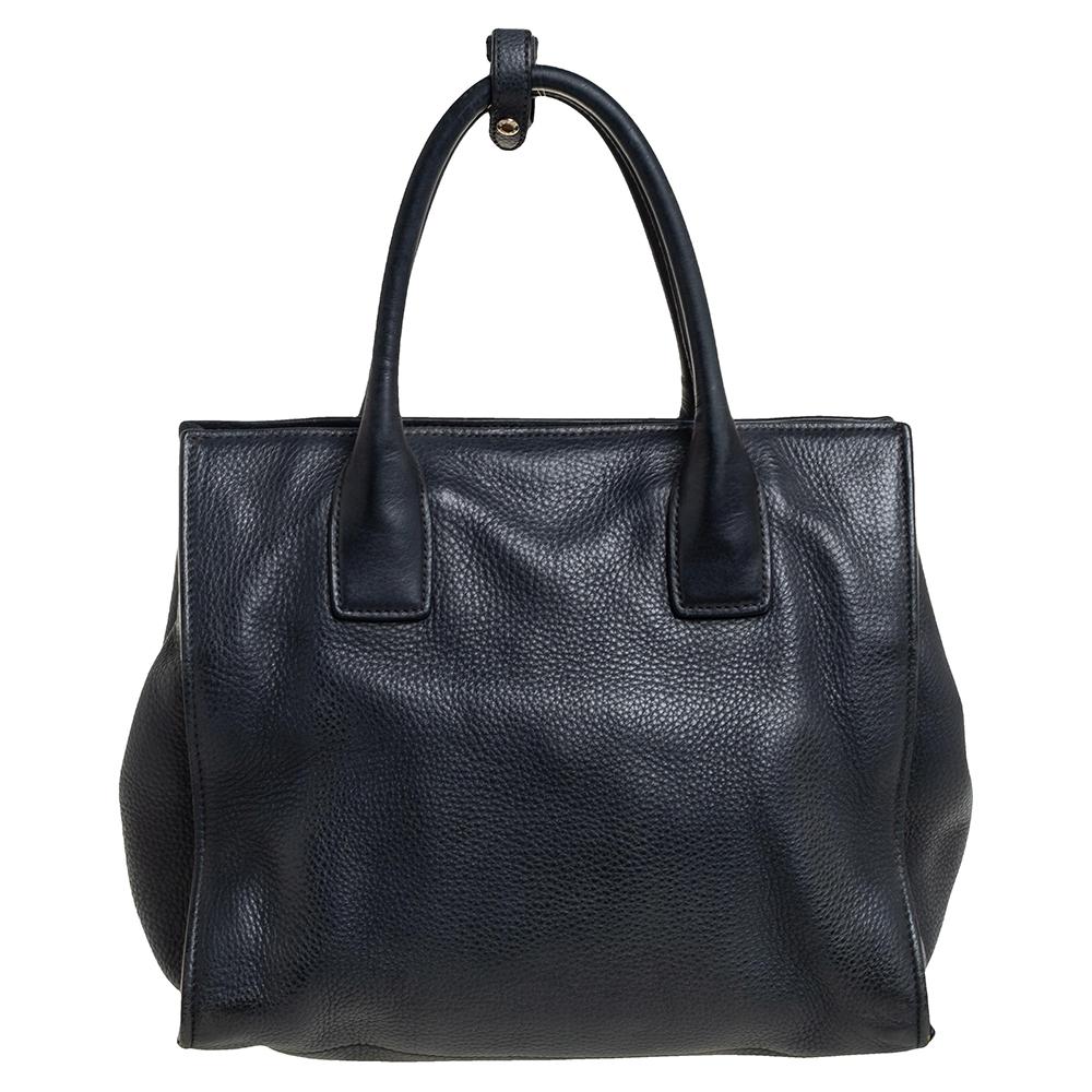 Women's Prada Black Vitello Daino Leather Side Snap Tote