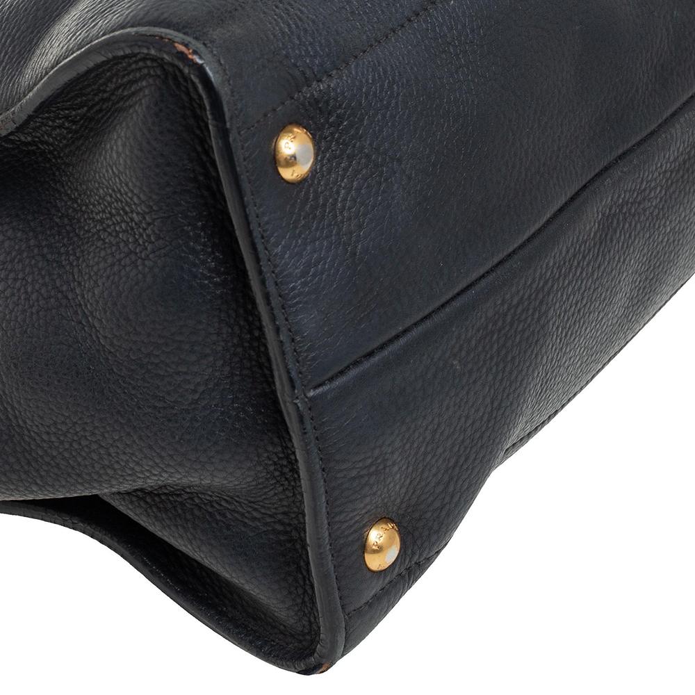 Prada Schwarz Vitello Daino Leder Seite Snap Tote 5
