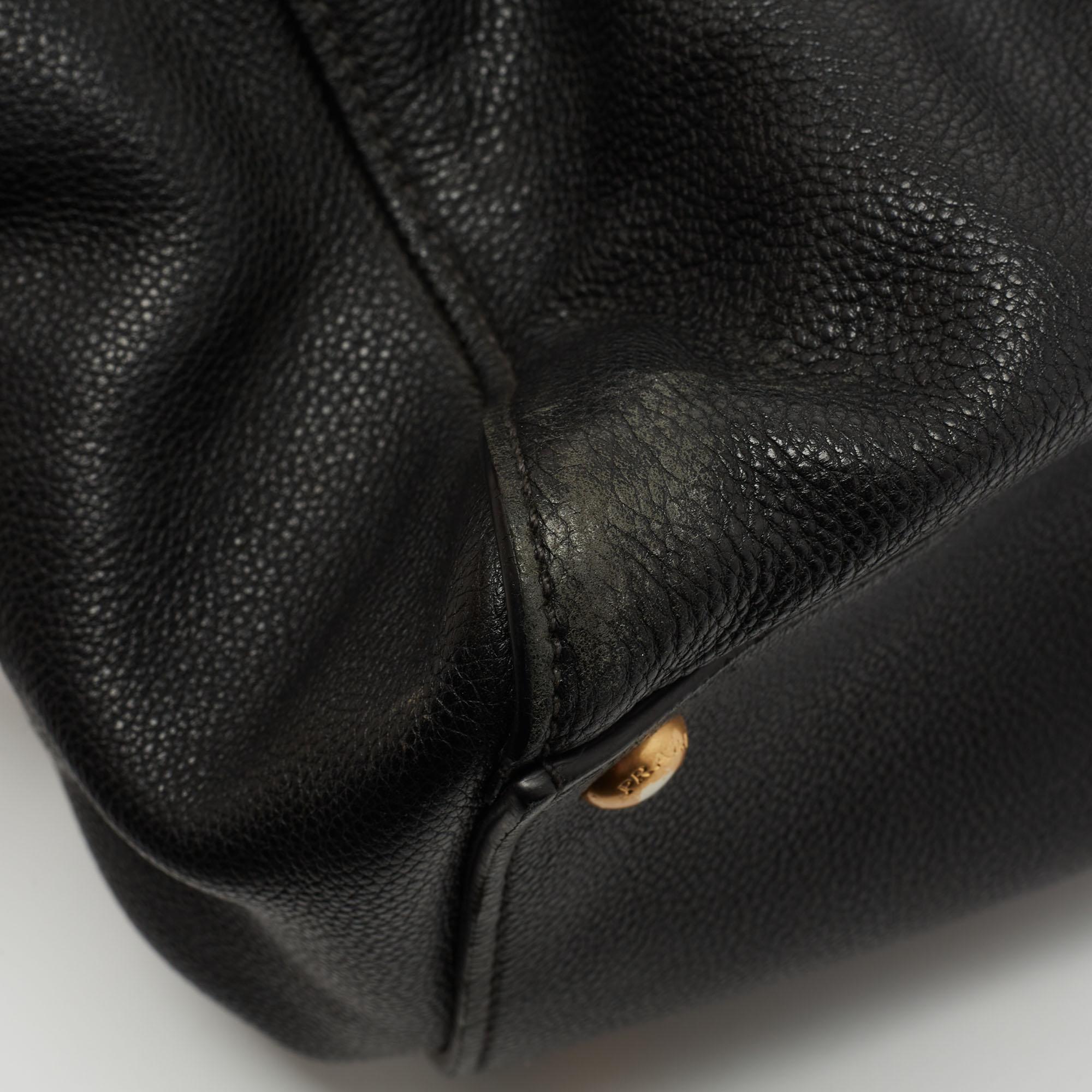 Prada Black Vitello Daino Leather Top Zip Tote 4