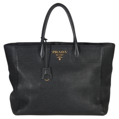 Prada Black Vitello Daino Shopping Tote